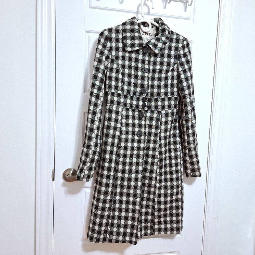 Long black and White wool blend jacket